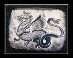 Dragon, Marime: A4, grafica realizata prin zgarierea cu penita pe o foita de aluminiu vopsita cu negru, 2010 - CRISTINA CAZACU